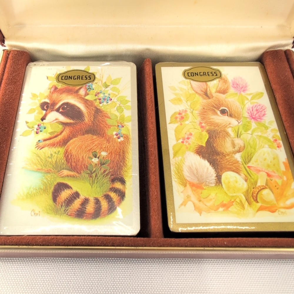 Congress Playing Cards Brown Vintage Sealed Raccoon Bunny Rabbit 2 Deck Set